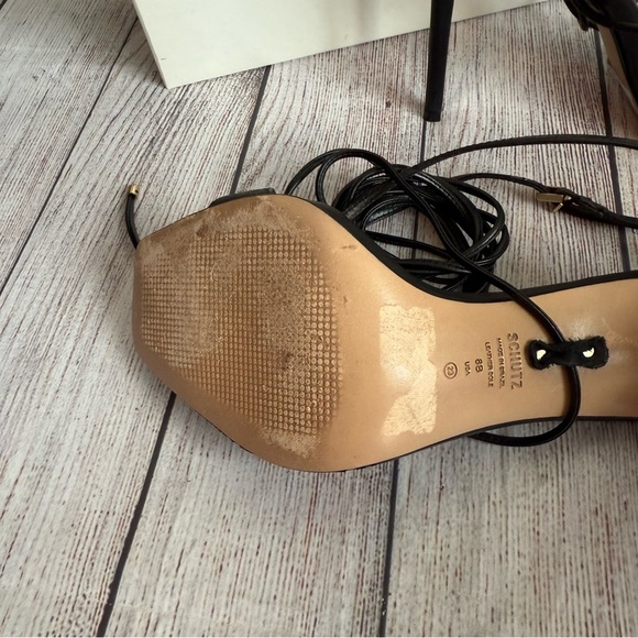 SCHUTZ Vikki Black Leather Lace Up Sandals 8 - Picture 5 of 7